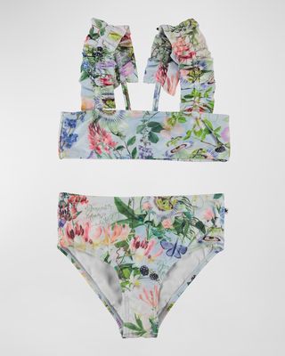 Girl's Nice Floral-Print Two-Piece Swimsuit, Size 7-14
