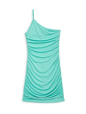 Girl's Nicole One-Shoulder Ruched Dress - Turquoise - Size 10 - Turquoise - Size 10