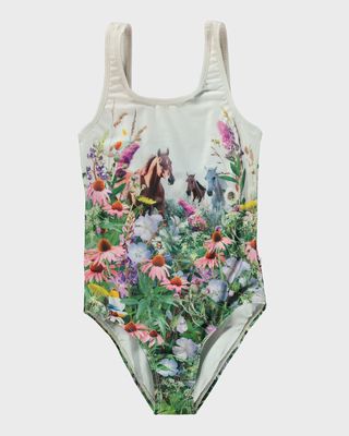 Girl's Nika Floral-Print One-Piece Swimsuit, Size 3-7
