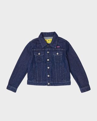 Girl's Off Stamp Plain Denim Jacket, Size 12-14