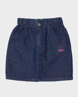 Girl's Off Stamp Plain Denim Skirt, Size 12-14