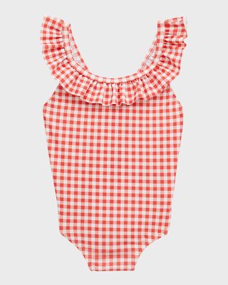 Girl's One-Piece Gingham Swimsuit, Size 2-8
