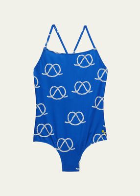 Girl's One-Piece Sail Rope Swimsuit, Size 4-13