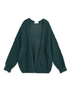 Girl's Open-Front Knitted Cardigan - Dark Green - Size 8 - Dark Green - Size 8