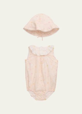 Girl's Organic Cotton Jumpsuit and Hat Set, Size Newborn-9M