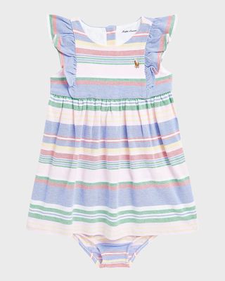 Girl's Oxford Mesh Stripe Dress, 3M-24M