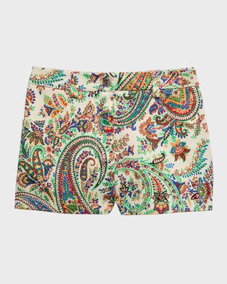 Girl's Paisley-Print Cotton Shorts, Size 12-16
