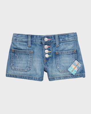 Girl's Patchwork Embroidered Denim Shorts, Size 2-6X