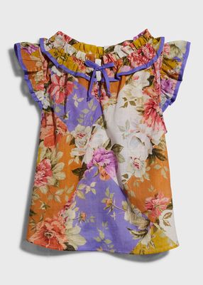 Girl's Pattie Ruffle Trim Floral Top, Size 1-10