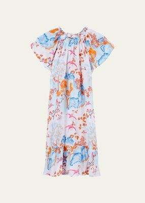 Girl's Peace Tree-Print Ruffle Trim Dress, Size 2-12