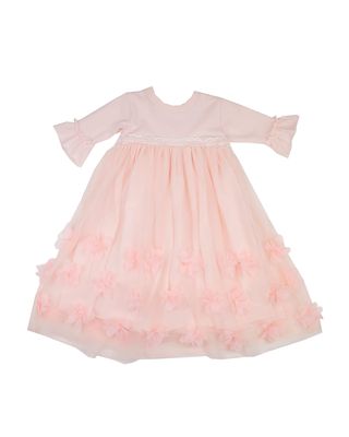 Girl's Peach Blossom Tulle Floral Lace Gown w/ Headband, Size 0-3M
