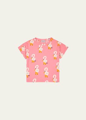 Girl's Pelican-Print Cotton T shirt, Size 2-13
