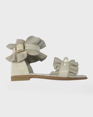 Girl's Perla Suede Ruffle Sandals, Size 8-13
