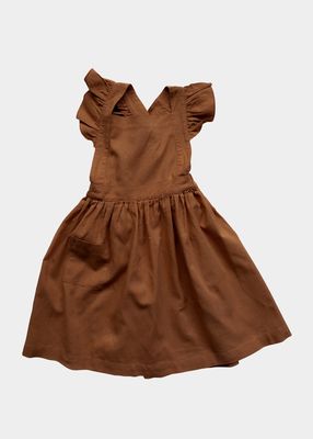Girl's Pinafore Ruffle Linen Dress, Size 12M-10