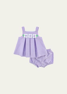 Girl's Pincord Flower Dress and Bloomers, Size 3M-24M