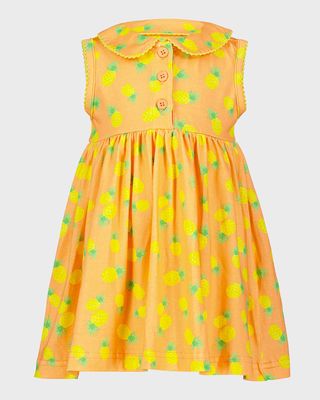 Girl's Pineapple-Print Sleeveless Dress, Size 6M-24M