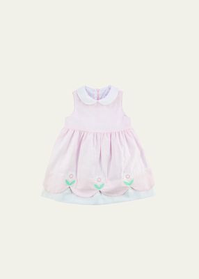 Girl's Pink Linen Look Dress with Flowers