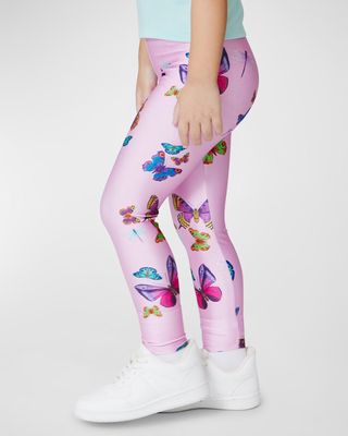 Girl's Pink Neon Butterflies Leggings, Size 7-14