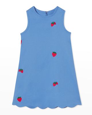 Girl's Piper Scalloped Embroidered Strawberry Dress, Size 2-10