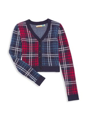 Girl's Plaid Cardigan - Red Blue - Size 7 - Red Blue - Size 7