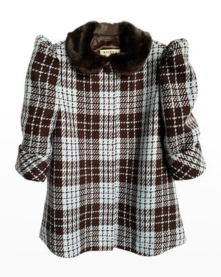 Girl's Plaid Coat W/ Faux Fur Collar, Size 2-6