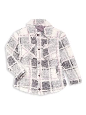 Girl's Plaid Cropped Faux-Sherpa Jacket - Plaid - Size 10 - Plaid - Size 10