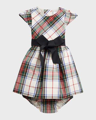 Girl's Plaid-Print Belted Dress W/ Bloomers, Size 3M-24M