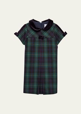 Girl's Plaid-Print Dress W/ Velvet Collar, Size 4T-3