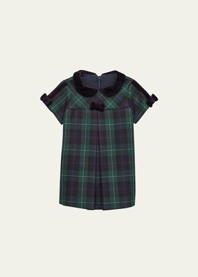 Girl's Plaid-Print Dress W/ Velvet Collar, Size 6M-24M