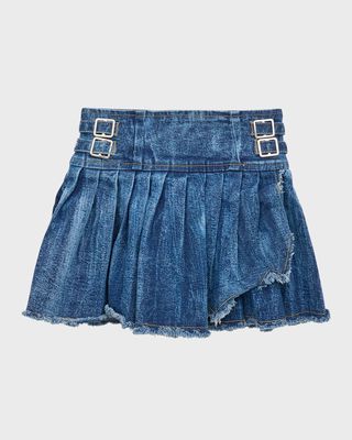 Girl's Pleated Denim Skirt, Size S-XL