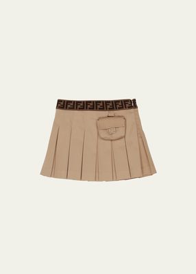 Girl's Pleated Logo Banded Skirt with Attached Pouch, Size 8-14