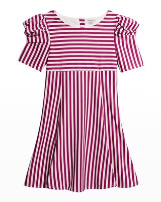 Girl's Pleated Puff-Sleeve Dress, Size 7-14