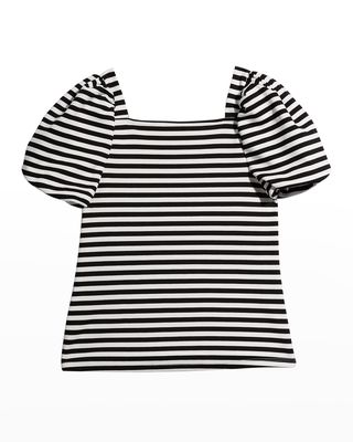 Girl's Pleated Puff-Sleeve Top, Size 7-14