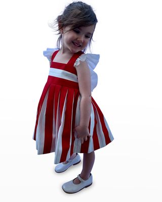 Girl's Pleated Stripe Bow Dress, Size 7-10