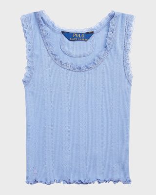 Girl's Pointelle Knit Lace Trim Tank Top, Size 5-6X