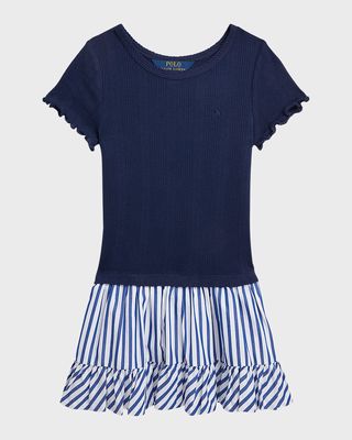 Girl's Pointelle Rib and Stripe Short-Sleeve Dress, Size 2-6X