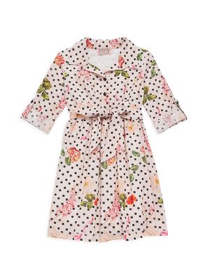 Girl's Polka Dot Floral Trench Dress - Blush - Size 8 - Blush - Size 8