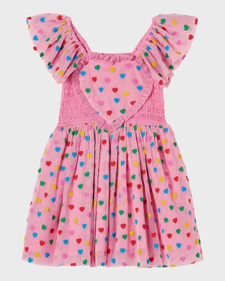 Girl's Polka Dot Hearts Tulle Dress, Size 4-12