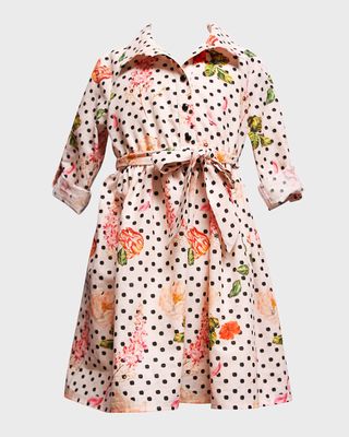 Girl's Polka Dot-Print Collared Dress, Size 8-14