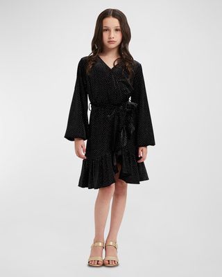 Girl's Polka Dot Wrap Dress, Size 4-12