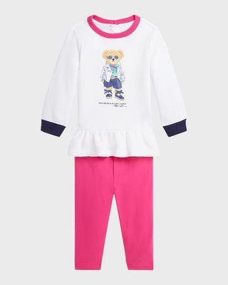 Girl's Polo Bear Jersey Top and Leggings Set, Size 3M-24M