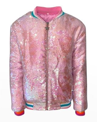 Girl's Powder Puff Sequin Embellished Bomber Jacket, Size 2-14
