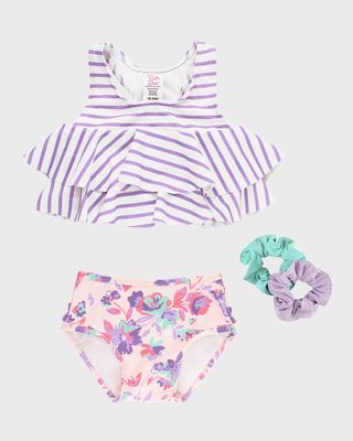 Girl's Princess Meadow Bikini & Scrunchies Set, Size 3M-8
