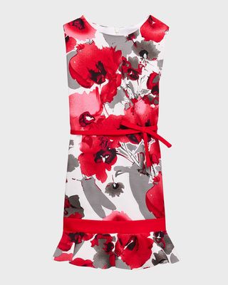 Girl's Printed Bow Dress, Size 4-6