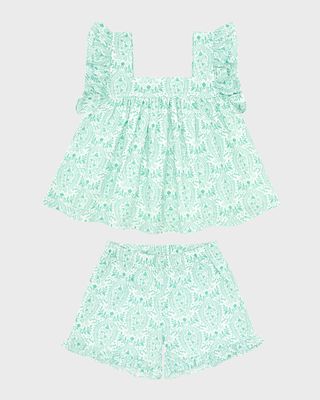 Girl's Printed Ruffle Top And Shorts Set, Size 3T-10