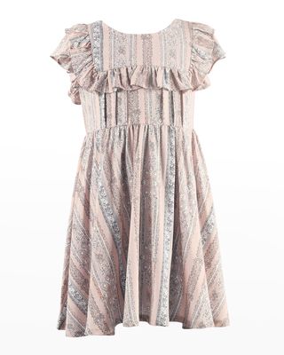 Girl's Printed Ruffle Trim Dress, Size 4-12