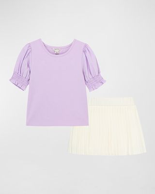 Girl's Puff Sleeve Top W/ Skirt, Size 2-4