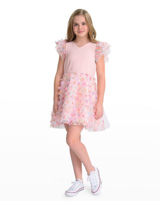 Girl's Rachel Knit Bodice Dress with 3D Bows and Puff Sleeves, Size 4-6