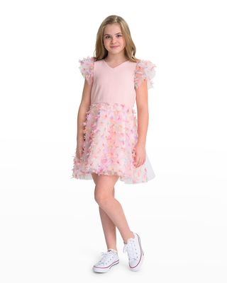 Girl's Rachel Knit Bodice Dress with 3D Bows and Puff Sleeves, Size 7-16