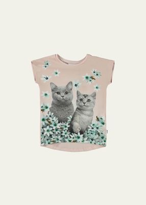 Girl's Ragnhilde Flower & Cats Graphic T-Shirt, Size 2-6